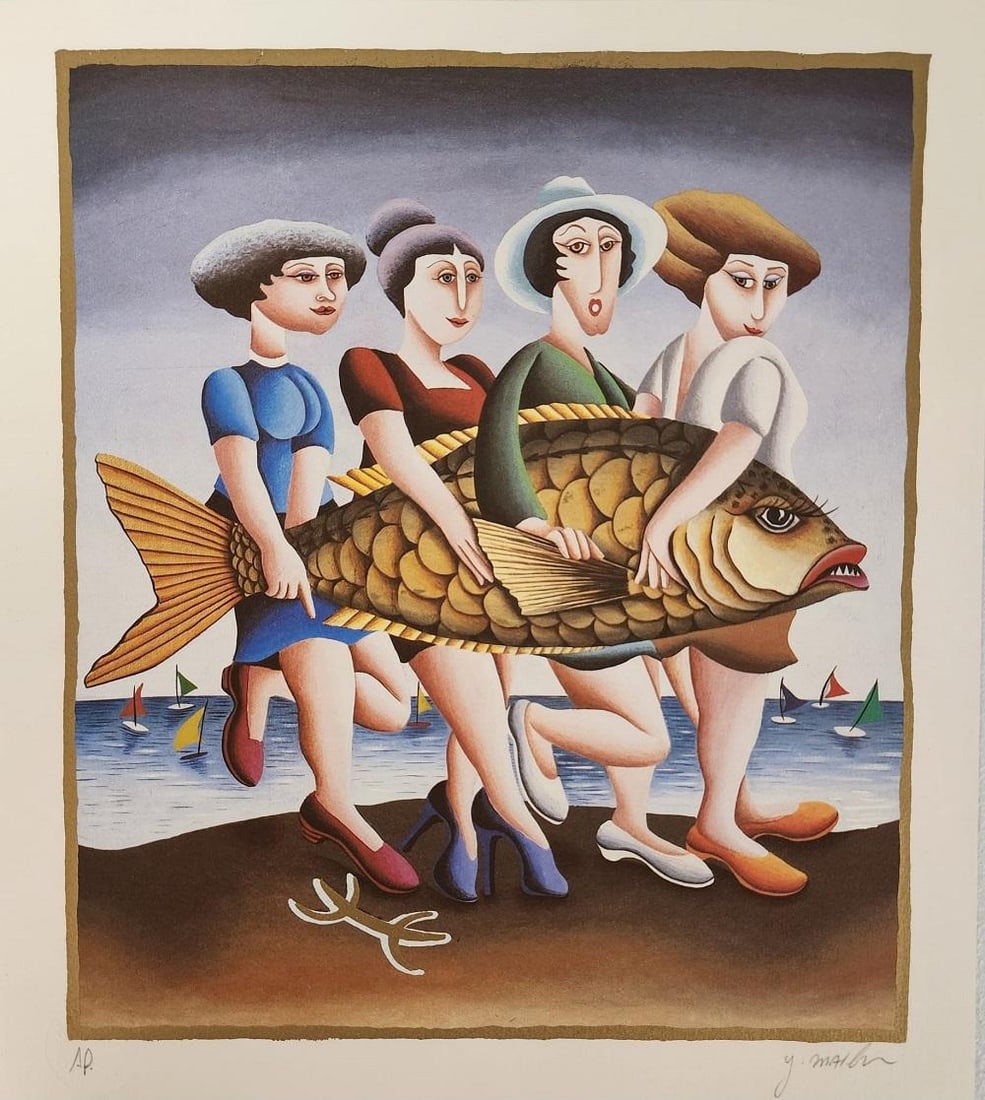 Yuval Mahler, 'Pisces' From The Zodiac Suite, Signed Limited Edition Lithograph: YUVAL MAHLER b. 1951 (Israeli) Title: The Zodiac ? Pisces Technique: Original Hand Signed and Numbered Lithograph in colours on vellum paper Paper Size: 35 x 31 cm / 13.8 x 12.2 in Image size: 31 x 27
