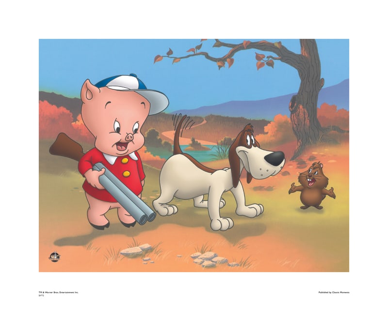 Warner Bros, Looney Tunes, Porky Pig, "Groundhog Day": Title: Groundhog Day Subject: Looney Tunes Publisher: Classic Moments Type: Animation Giclee Paper: MT600 Year Produced: Circa 2000-2010 Size: 16" x 20" Condition: Excellent Licensed by Warner Bros. C