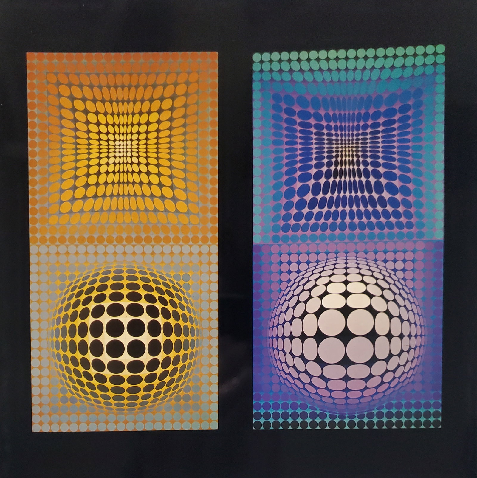 Victor Vaserely, VP-118, VP-108, 1969-70 Framed: Description: Title: VP-118, VP-108 Type: Monograph on paper Not Signed or numbered, as published Published by Editions Du Griffon Neuchatel in 1975, and printed in Switzerland. Size 10.5 x 10.5" Frame