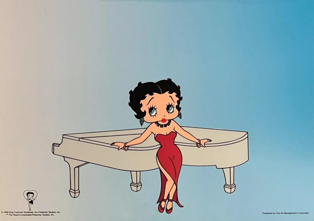 Fleischer, Betty Boop - Against a Piano, Limited Edition Animation Cel: Limited edition Large Size Sericel of Betty Boop on Piano. This fantastic animation features Betty as she appeared in the cartoons. This Cel measures 13.5" x 16.5", comes unframed, in excellent condit