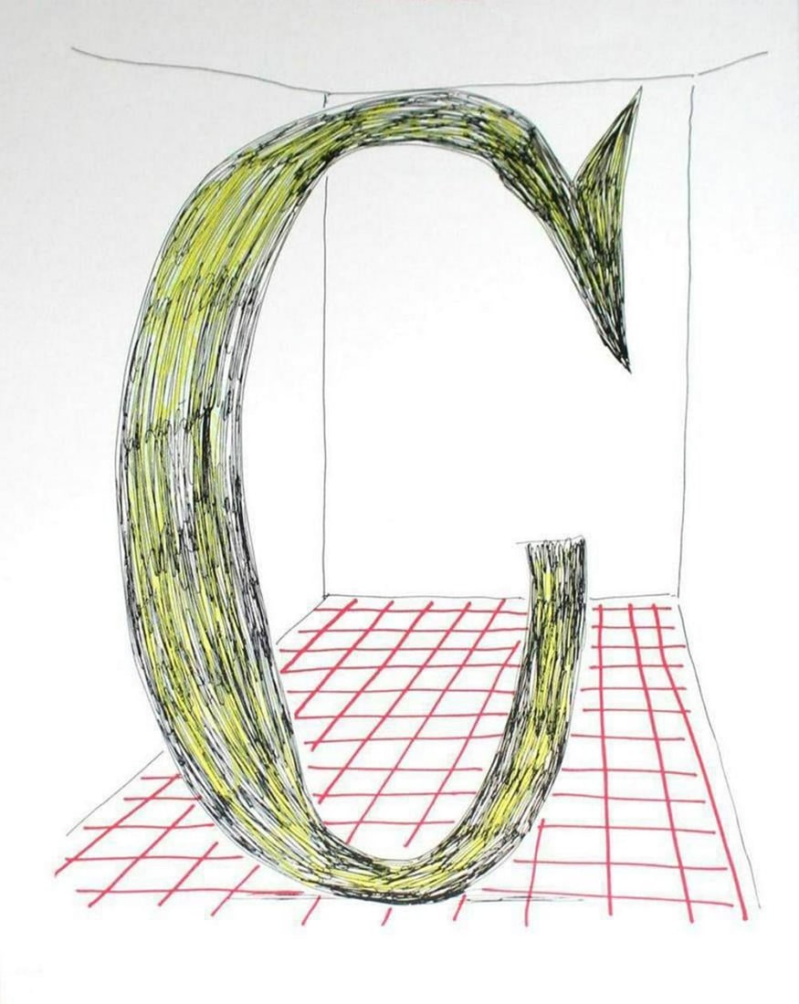 David Hockney, Letter C - Framed Lithograph: Artist: David Hockney. Title: Letter C from "Hockney's Alphabet" Year: 1991. Dimensions: 12 5/8in. by 9 5/8in. Frame size approx: 20x17 Inches. Publisher: Faber and Faber Limited London. Suite: Hockne