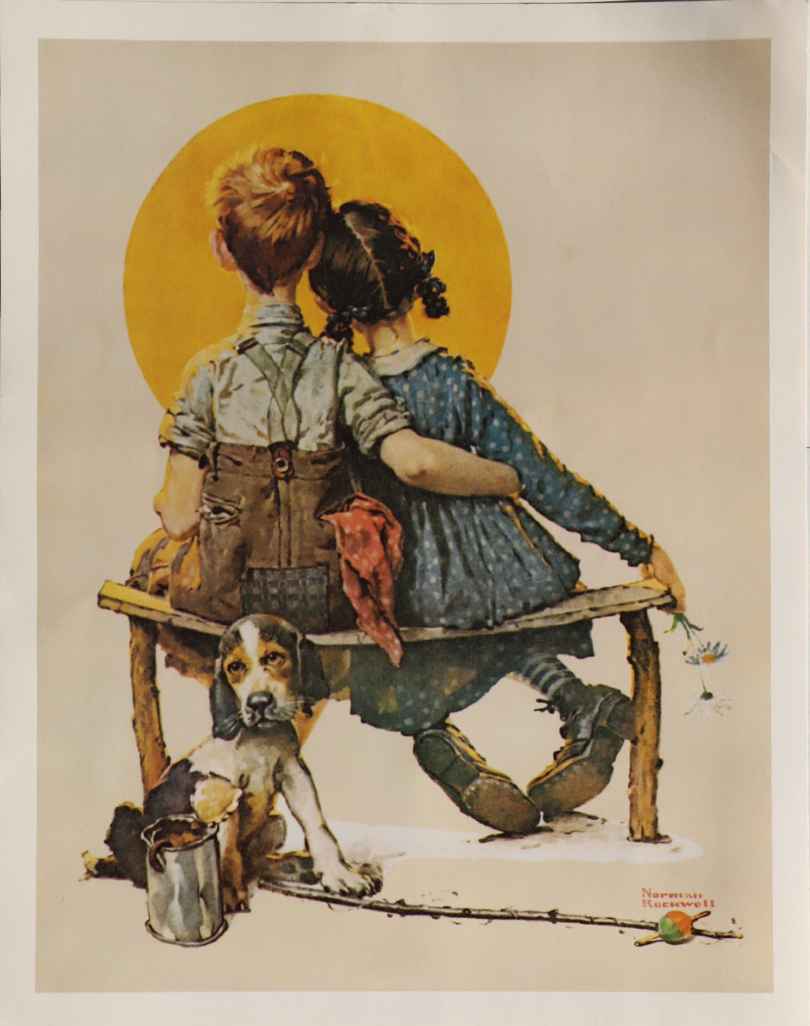 Norman Rockwell, Puppy Love, Offset Lithograph, 1980: Artist: Norman Rockwell (American, 1894-1978) Surface: Gloss Paper Type: Lithograph Year: C.1980 Size: 14"x11" inches Origin: USA Signed: No Artist Bio: First hired by the Boy Scouts of America to cre