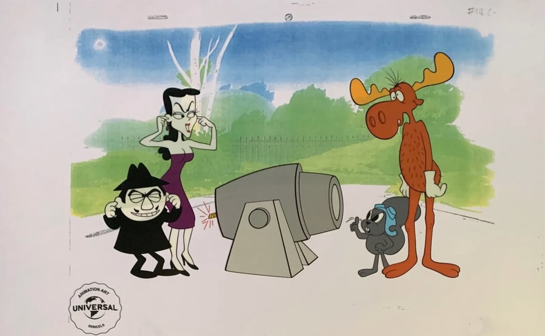 Universal Studios, 'Rocky, Bullwinkle', Natasha & Borris, Limited Edition Animation Cel: Limited edition Sericel titled "Rocky and Bullwinkle". This Cel measures 14" x 11", comes unframed, in excellent condition. This bears an authentication stamp by Universal Studios. Comes with a certif