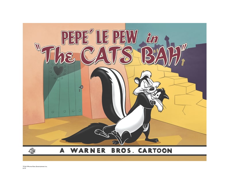 Warner Bros, Looney Tunes, Pepe Le Pew, "The Cats Bah" Colored: Title: The Cats Bah" Colored Subject: Looney Tunes Publisher: Classic Moments Type: Animation Giclee Paper: MT600 Year Produced: Circa 2000-2010 Size: 16" x 20" Condition: Excellent Licensed by Warner