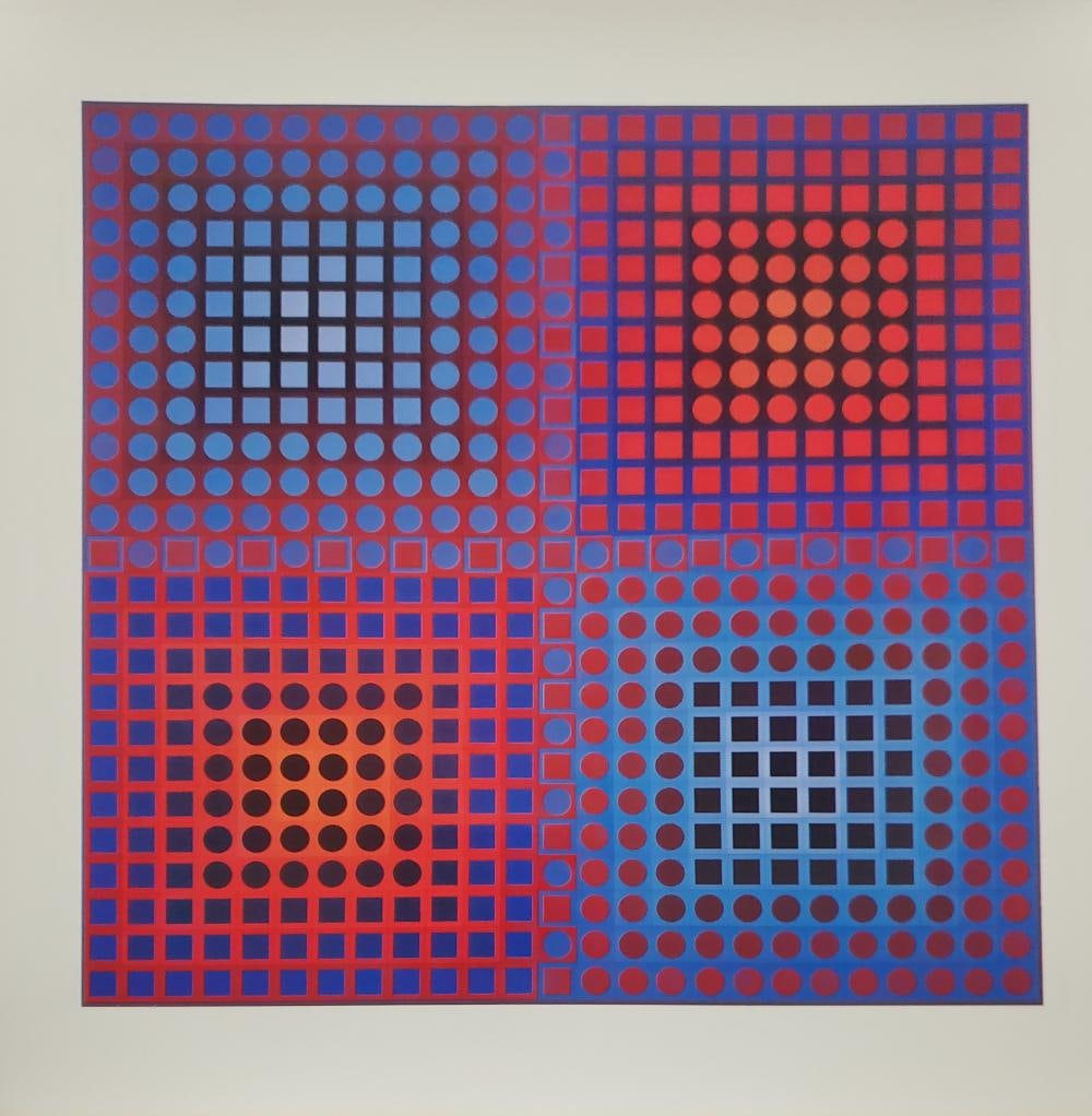 Victor Vasarely, 'Eg-1-2', Framed Monograph, 1967: Description: Title: EG-1-2 Type: Monograph on paper Not Signed or numbered, as published Published by Editions Du Griffon Neuchatel in 1971, and printed in Switzerland. Size 10.5 x 10.5" Framed Approx