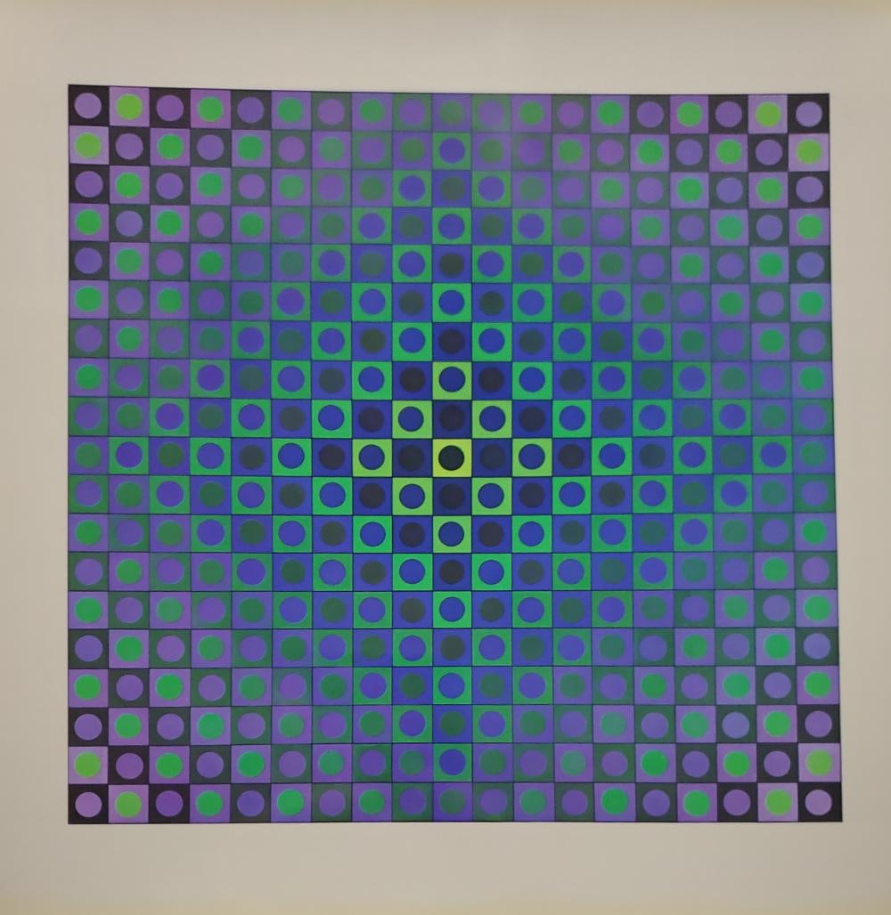 Victor Vasarely, 'Boglar', Framed Monograph, 1966: Description: Title: BOGLAR Type: Monograph on paper Not Signed or numbered, as published Published by Editions Du Griffon Neuchatel in 1971, and printed in Switzerland. Size 10.5 x 10.5" Framed Approx