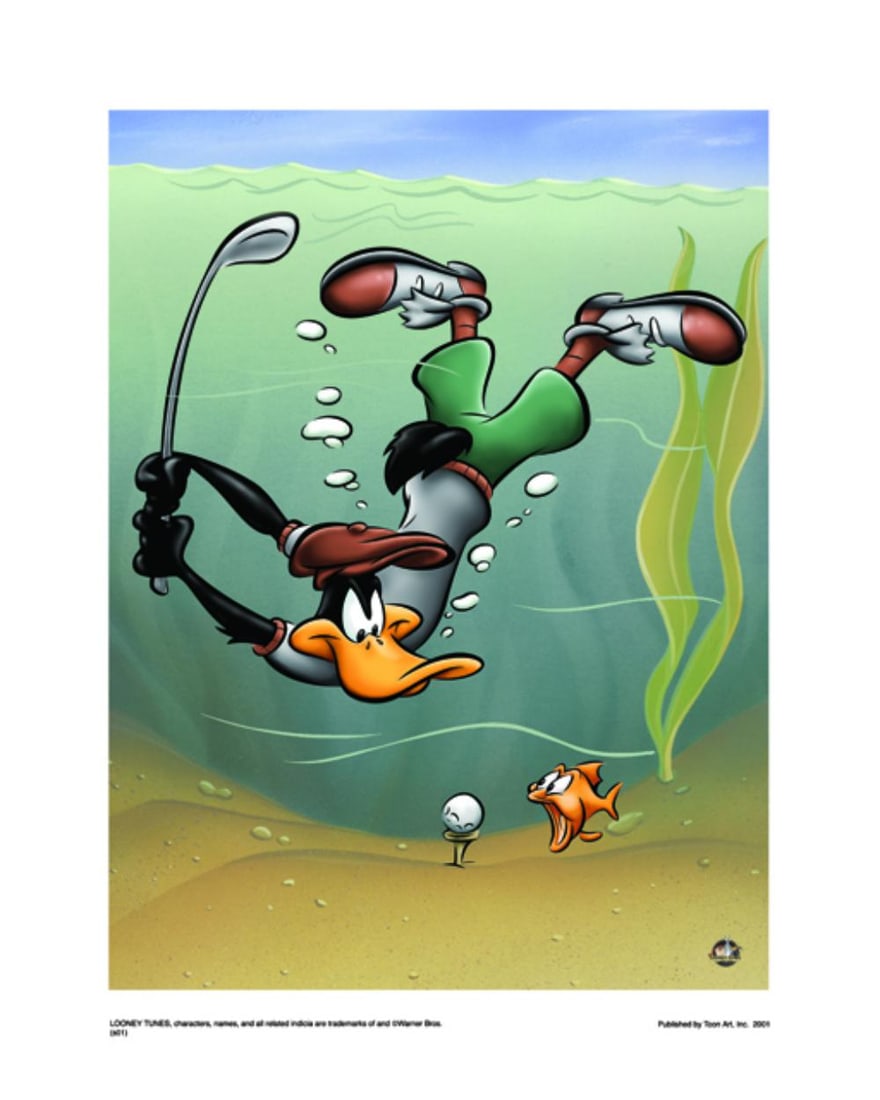 Warner Bros, Looney Tunes, Daffy Duck, "Under Water Golfing": Title: Daffy Duck, Under Water Golfing Subject: Looney Tunes Publisher: Classic Moments Type: Animation Giclee Paper: MT600 Year Produced: Circa 2000-2010 Size: 16" x 20" Condition: Excellent Licensed