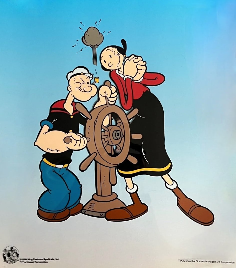 Hearst Corp, 'Popeye & Olive Oil - At The Helm', Limited Edition Animation Cel: Exquisite Limited Edition Sericel titled "At the Wheel" featuring the Popeye and Olive Oil. This serigraph cel was created from an actual image used in the original Popeye animated series - with the o