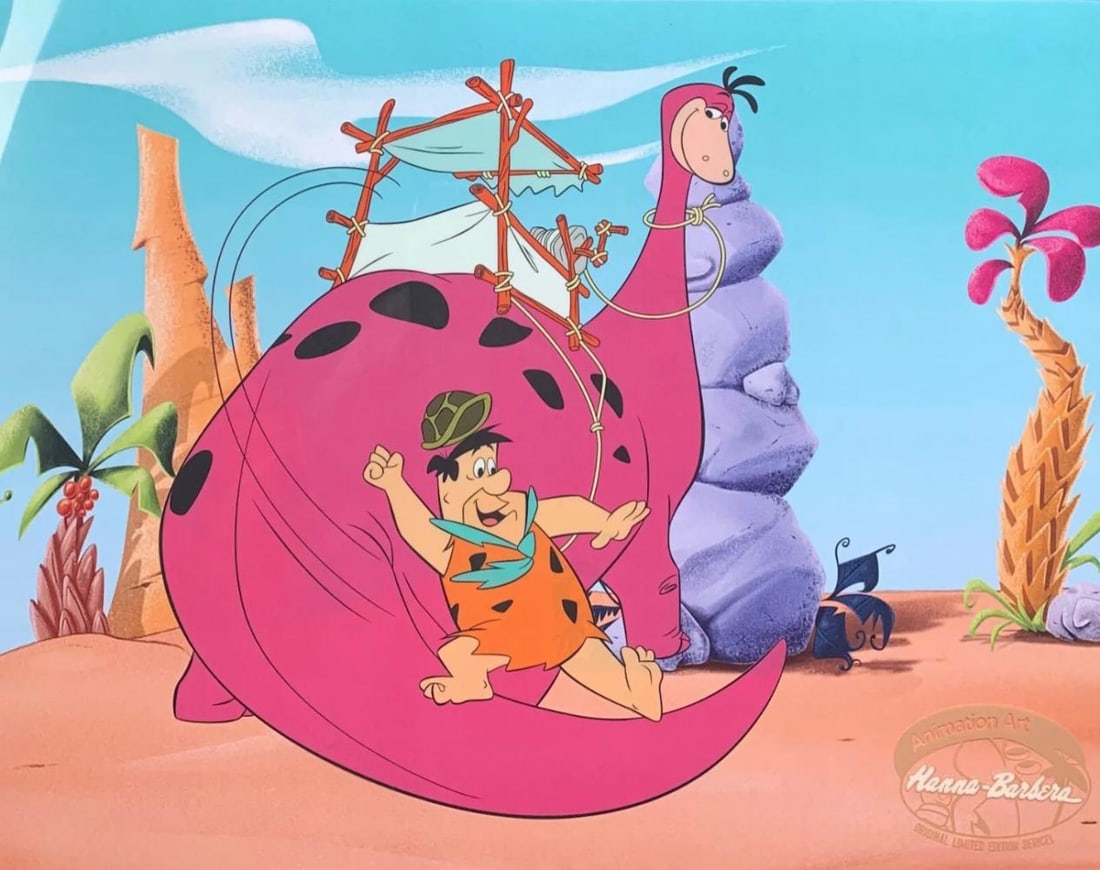 Hanna-Barbera, Flintsone's - Quitting Time, Limited Edition sericel: Limited edition Sericel of The Flintstones titled "Quitting Time". This fantastic animation features The Flintstones as they appeared in the original animated cartoon. Measures 14" x 11". Comes unfram