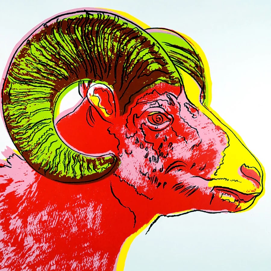 Andy Warhol, (After) BIGHORN RAM, FSIIB 302 from Endangered Species Portfolio, 1983: Andy Warhol title; BIGHORN RAM, FSIIB 302 from Endangered Species Portfolio, 1983 silkscreen, Printer's proof, not signed and not numbered Paper size: 38 x 38 inch Images size: 38 x 38 inch Condition: