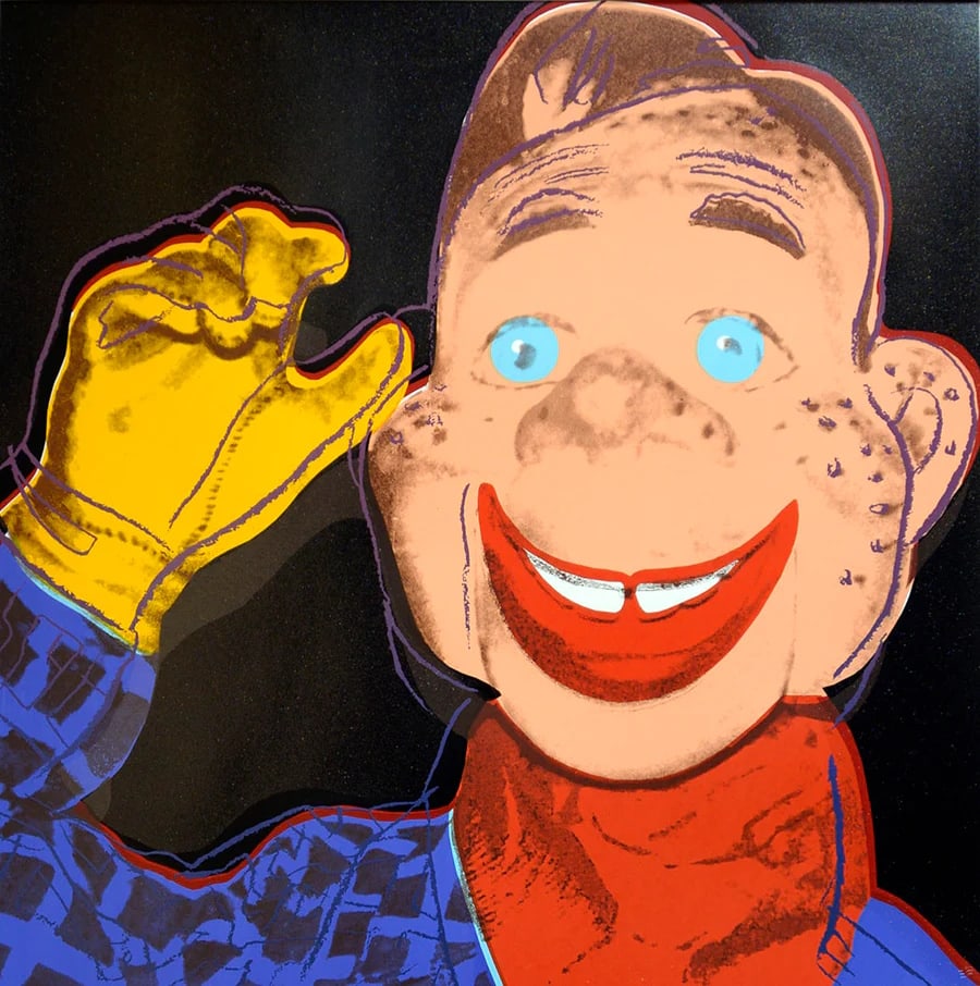 Andy Warhol, (After) Howdy Doody 1981 Screenprint From Myths Portfolio: ANDY WARHOL Howdy Doody, 1981 Screenprint in colors with diamond dust on lenox museum board Unsigned and Unnumbered Printer's proof (outside the edition) Size: 38" x 38" (sheet) Printer: Rupert Jasen 