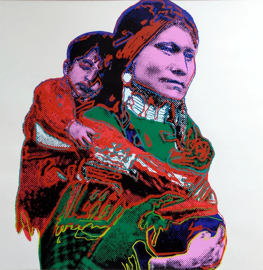 Andy Warhol, (After) Mother and Child From Cowboys & Indians 1986: Andy Warhol "Mother and Child" from 'Cowboys & Indians' USA, 1986 Screenprint in colors 36 h ? 36 w in. This work is an unsigned and Unnumbered Printer's proof, outside of the edition Printed by Ruper