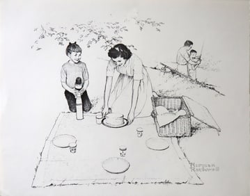Norman Rockwell, Family Picnic, Lithograph, 1980
