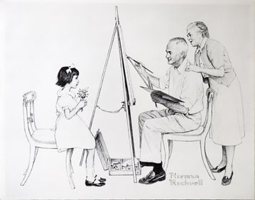 Norman Rockwell, Grandfather Painting Granddaughter, Lithograph, 1980