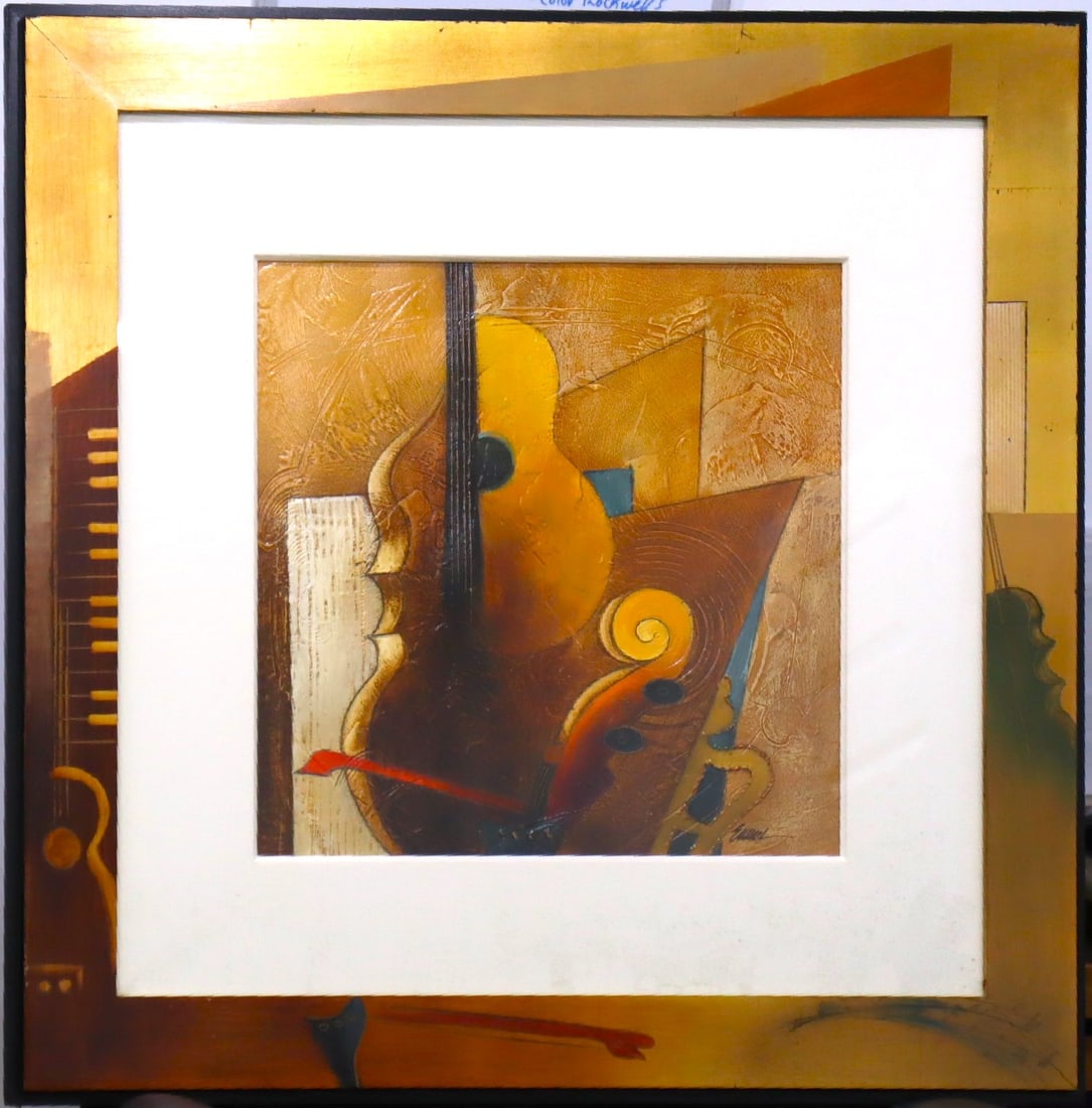 Emanuel Mattini, Music Focused Original Oil Painting w/ Custom Artist Painted Frame: Artist: Emanuel (Babak) Mattini Title: Music Focused Dimensions: 35.5"x35.5" Type: Oil Painting Surface: Canvas Board Year: 2000 Artist Bio: Iranian Artist Emanuel Mattini was born in 1966 in Shiraz, 