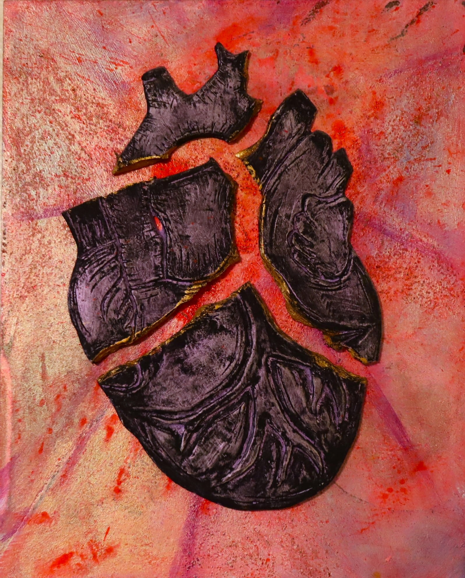 Jenny Quest, Broken Heart, Original Mixed Media 3-D Gesso Board Painting, 2024: Artist: Jenny Quest (1984 - Present) Title: Borken Heart Year: 2024 Edition: Original Signed: On Back Art Size: 10"x8" Type: Mixed Media Painting Surface: Gesso Board Condition: Excellent Art Descript