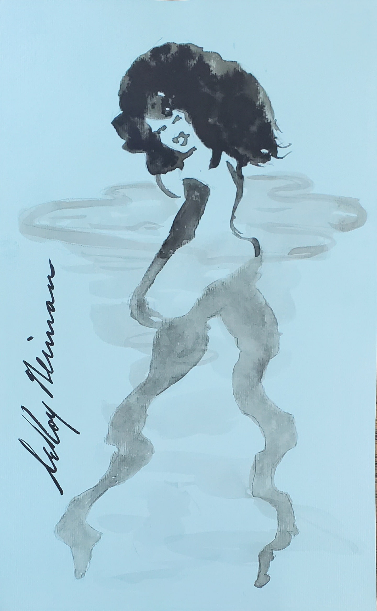 LeRoy Neiman, Playboy Femlin Disappears into Mist I, Original Drawing: Artist: LeRoy Neiman Title: Playboy Femlin Medium: Watercolor on Paper Subject: Playboy Magazine Femlin Condition: Very Good Size: 10.25 x 6.5 Condition: Very Good - Excellent