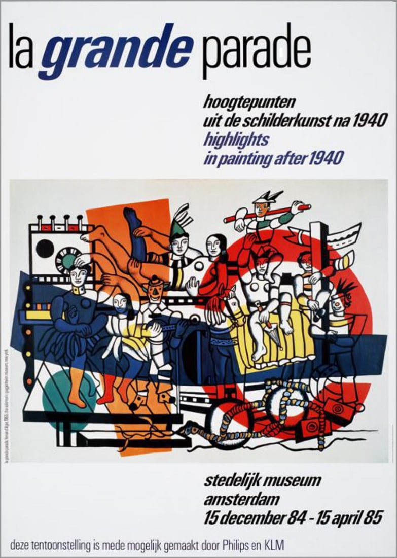 Fernand Leger, La Grand Parade, Stedelijk Museum Amsterdam 1985: Poster Exhibition: La Grande Parade - Design: Wim Crouwel - 1984 Stedelijk museum Amsterdam 15 december 84 - 15 april 85 Highlights from art of painting after 1940 ' in the Stedelijk Museum Amsterdam 