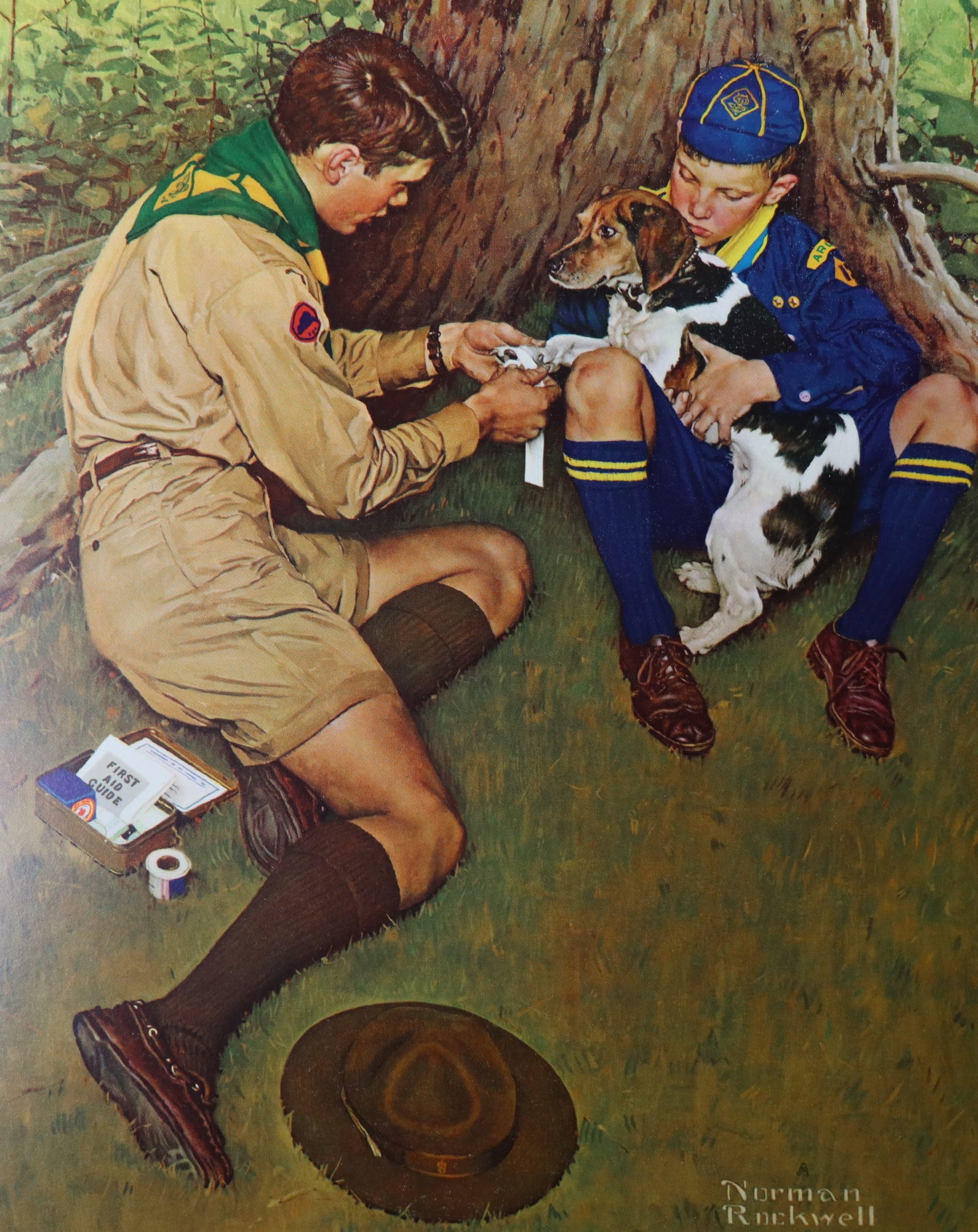 Norman Rockwell, 'Friend In Need', Offset Lithograph, 1969: Artist: Norman Rockwell (American, 1894-1978) Title: Surface: Gloss Paper Type: Offset Lithograph Year: 1969 Size: 14"x11" inches (35.6 x 27.9 cm) (sheet, each)Origin: USA Signed: No Artist Bio: First