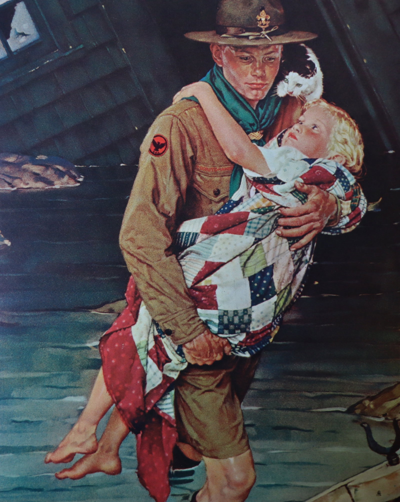 Norman Rockwell, 'A Scout Is Helpful', Offset Lithograph, 1969: Artist: Norman Rockwell (American, 1894-1978) Title: Surface: Gloss Paper Type: Offset Lithograph Year: 1969 Size: 14"x11" inches (35.6 x 27.9 cm) (sheet, each)Origin: USA Signed: No Artist Bio: First