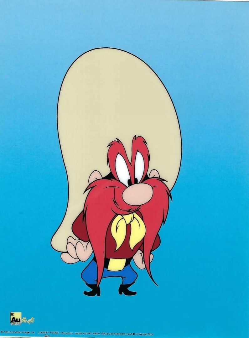 Warner Bros, 'Looney Tunes - Yosemite Sam', Limited Edition Animation Cel: Rare Limited Edition Sericel of Warner Bros Looney Tunes Yosemite Sam. This sericel measures 6" x 8", comes unframed. In excellent condition. This cel is accompanied with a complimentary blue backgrou