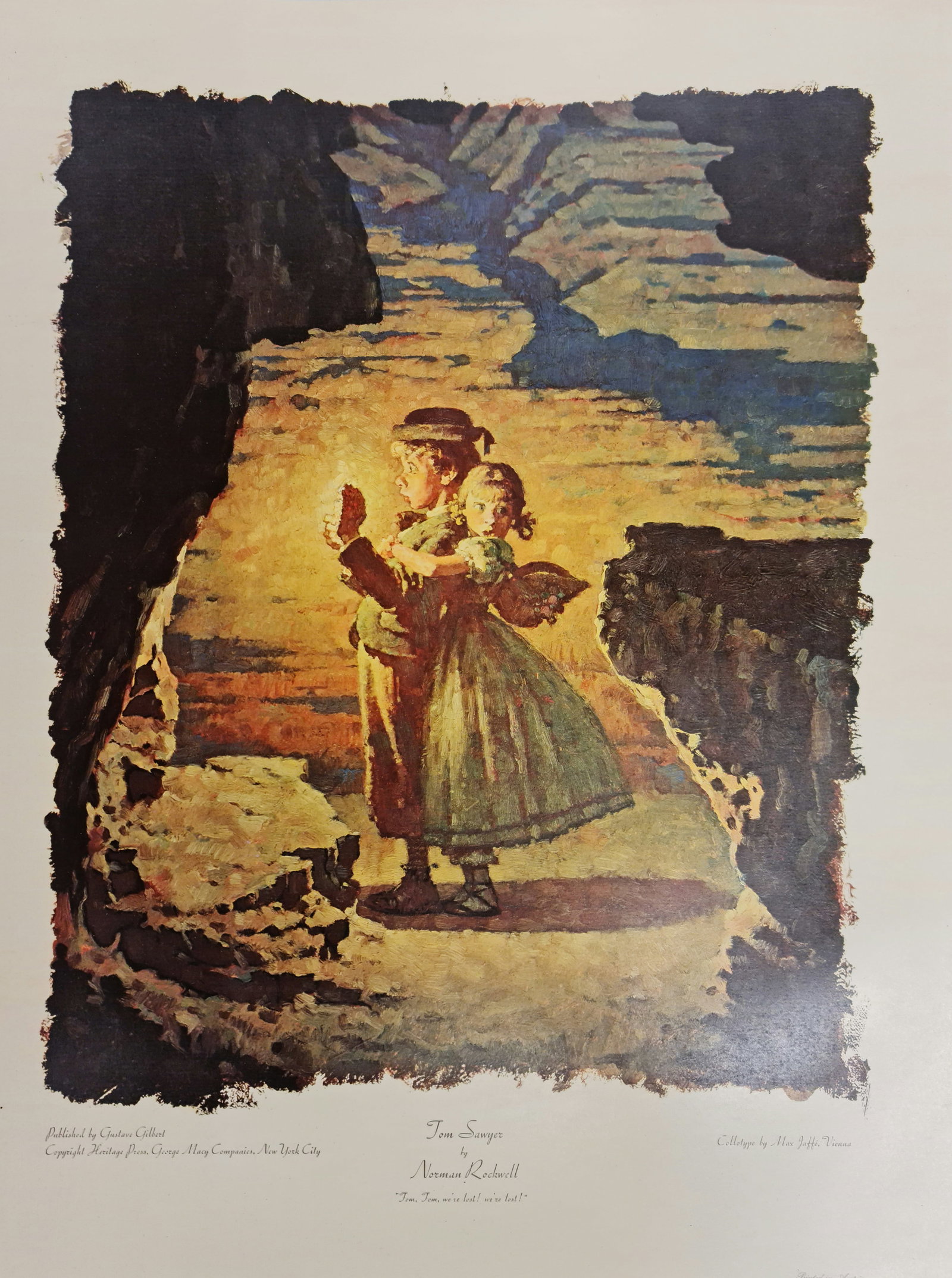Norman Rockwell, Tom Sawyer ("We're lost"), Collotype, C. 1970: Artist: Norman Rockwell Title: Tom Sawyer ("We're lost") Medium: Collotype Year: C 1970 Size: 31.5" x 28" Edition: N/A Plate Signed Condition: Excellent
