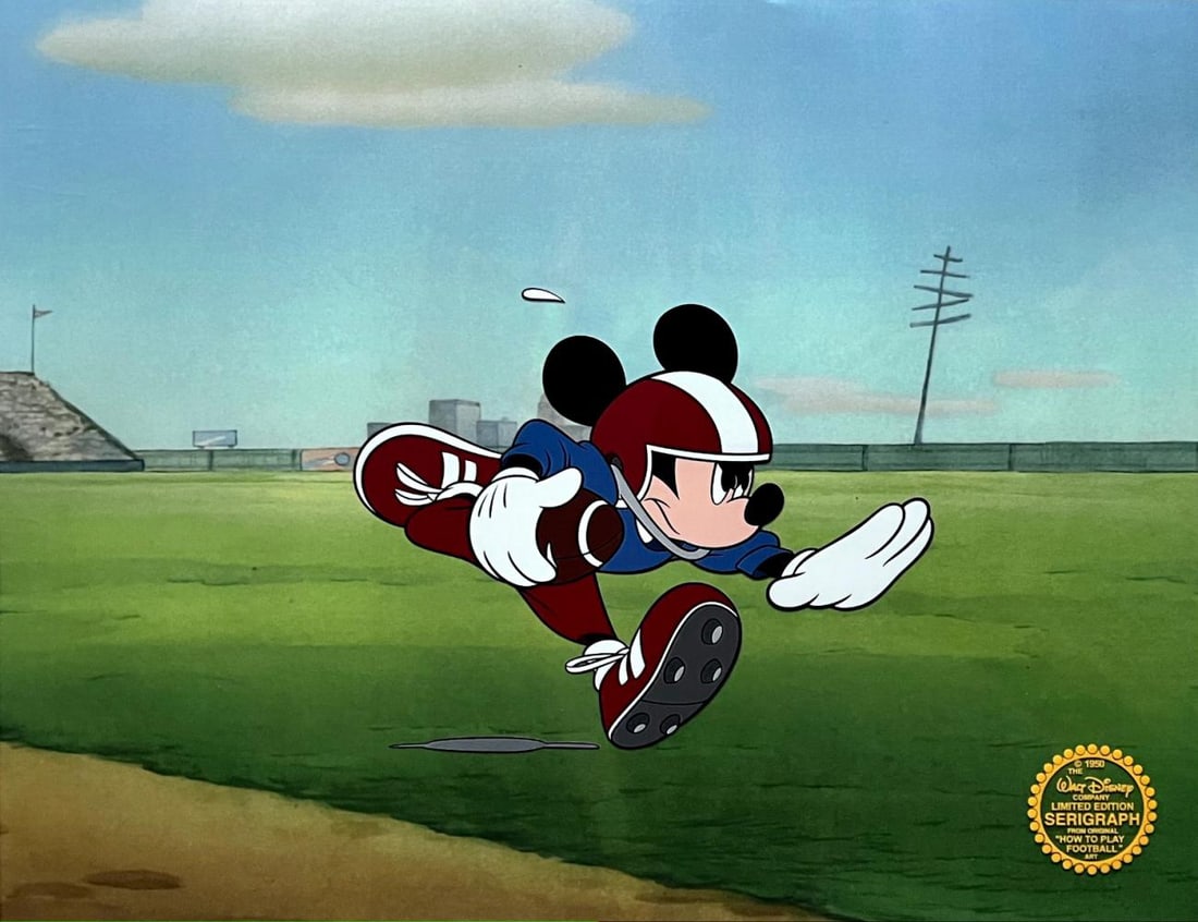 Disney, Mickey Mouse Football Limited Edition Sericel Animation Art Cel: Disney Animation Limited Edition Sericel Size-14 x 11 Limited Edition Sericel Mickey Mouse Football Condition- Excellent Comes With Certificate of Authenticity
