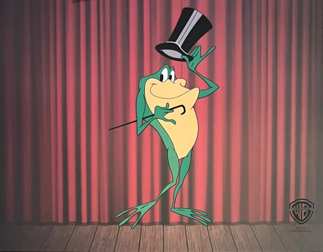 Warner Bros, Michigan J Frog with Red Curtain Backdrop, Limited Edition Animation Cel: Limited edition Sericel of Warner Bros Looney Tunes Michigan J Frog titled "One Froggy Evening". This Cel measures 11" x 14", comes unframed, in excellent condition. This cel bears an authentication s