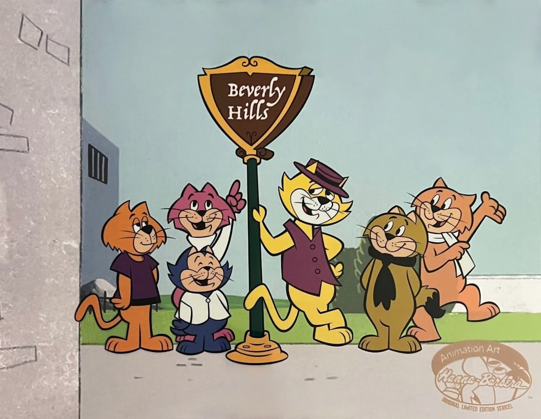 Hanna-Barbera, Top Cat, Beverly Hills, Limited Edition Animation Cel: Limited edition sericel of "Top Cat". This fantastic artistic recreation animation features Top Cat, Choo Choo, Brain, Fancy Fancy, Benny the Ball and Spook as they appeared in the original animated c