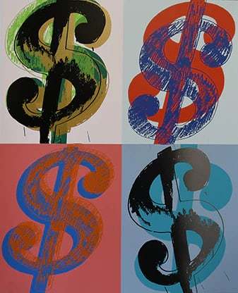 Andy Warhol (After), Dollar (9) FSIIA 283/284, Each Print is Unique, 1982: Andy Warhol Dollar (9) FSIIA 283/284, Each Print is Unique, 1982 Silkscreen, not signed and numbered, Paper size 40 x 32 inches (101,6 x 81,2 cm) Images size 40 x 32 inches (101,6 x 81,2 cm) Condition