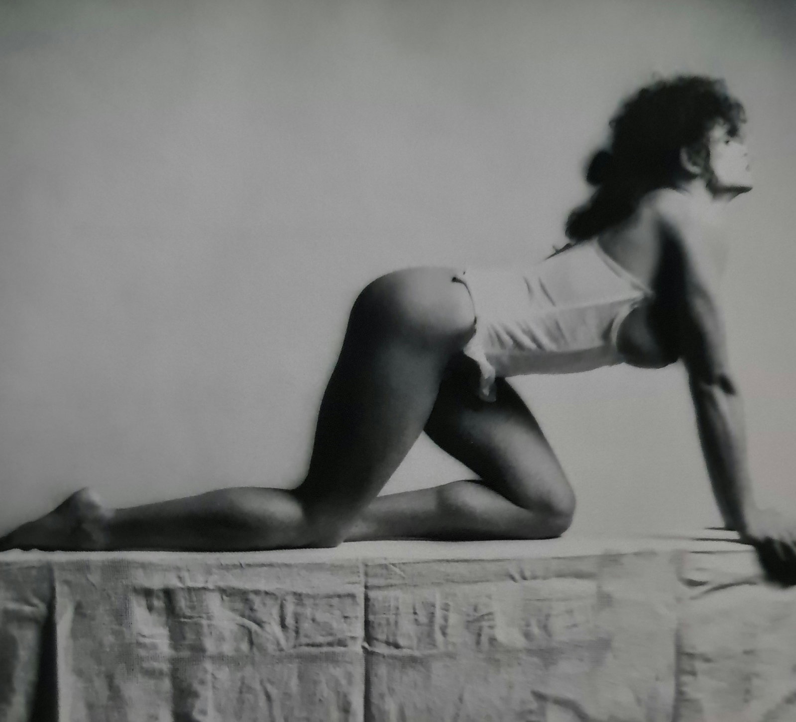 Robert Mapplethorpe, Lisa Lyon posing: Photographer: Robert Michael Mapplethorpe (1946-1989) was an American photographer, best known for his black-and-white photographs. His work featured an array of subjects, including celebrity portrait