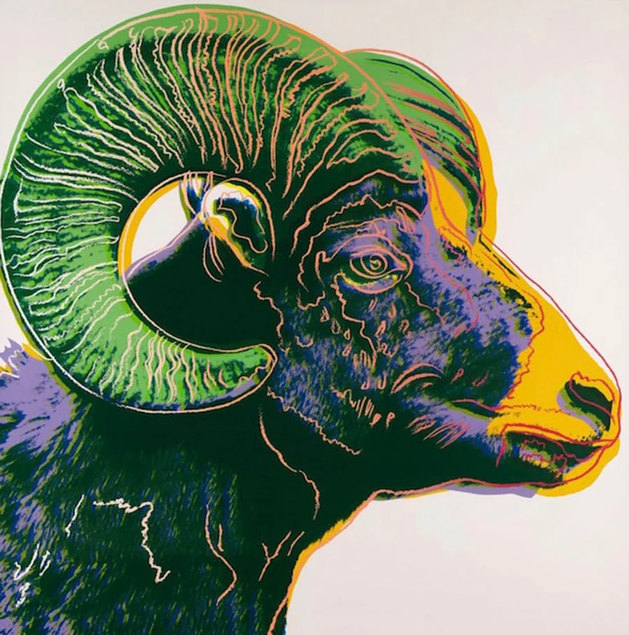 Andy Warhol (After), Endangered Species Portfolio BIGHORN RAM, 1983: Andy Warhol, (After) Endangered Species Portfolio BIGHORN RAM, 1983 Screenprint in colors Images size 38 x 38 in This work is an unsigned and Unnumbered Printer's proof, outside of the edition Printed