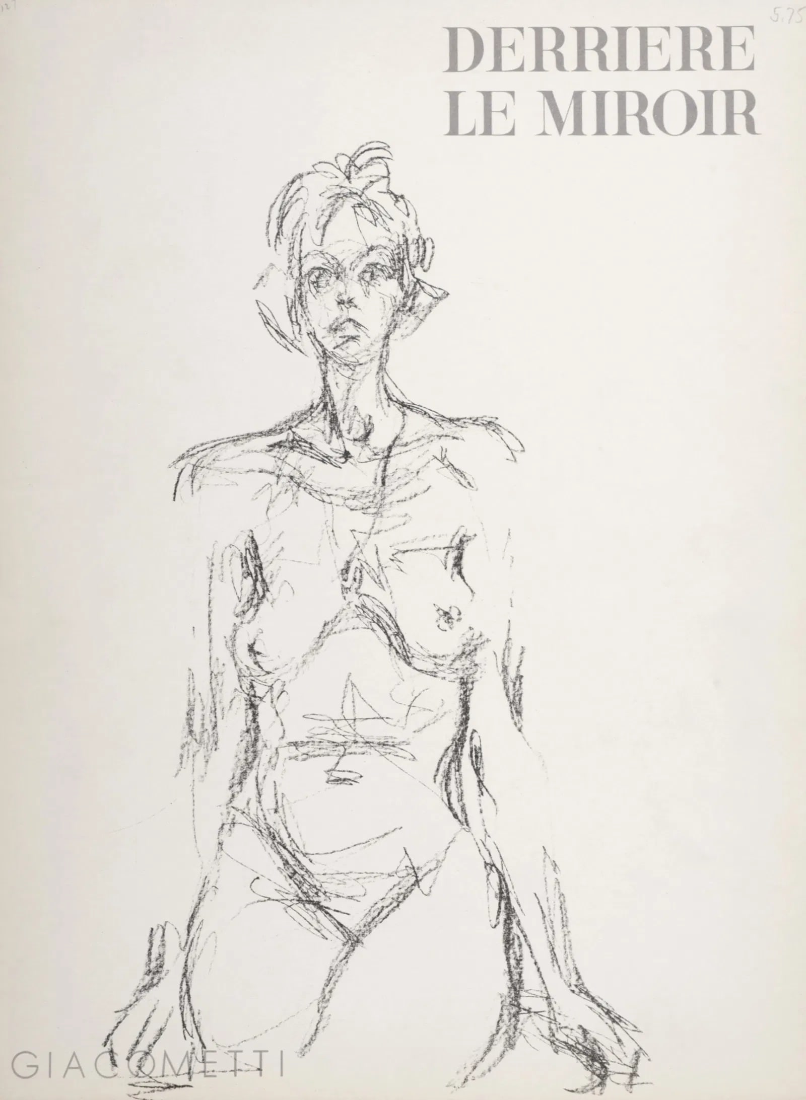 Alberto Giacometti 'Derriere Le Miroir' lithograph, 1961: Artist: Alberto GiacomettiTitle: 'Derriere Le Miroir cover'Year: 1961Medium: Original Lithograph on v?lin paperDimensions: 15in. by 11in.Edition: From the rare limited editionReference : Lust, 148-161