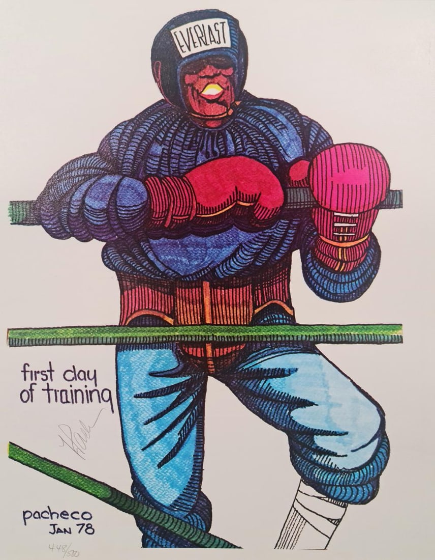 Ferdie Pacheco, First Day Of Training: Artist: Ferdie Pacheco Title: First Day of Training Medium: Lithograph on paper Year: 1978 Size: 21" x 16" Edition: from the edition of 500 Hand signed & Numbered by the artist Condition: Excellent Ce