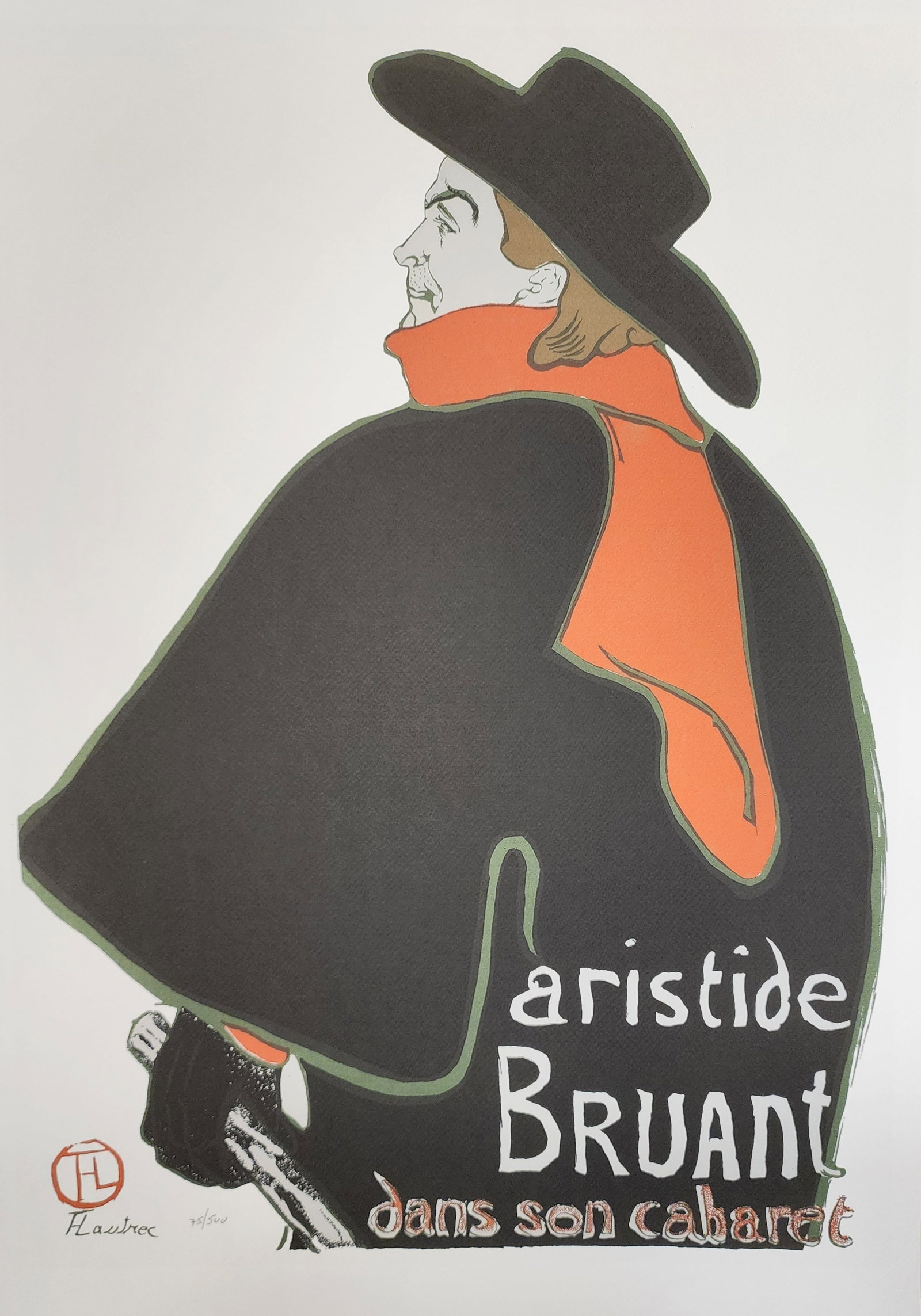 Henri De Toulouse Lautrec, 'Aristide Bruant': Artist: Henri de Toulouse-Lautrec (1864 - 1901) Title: Aristide Bruant, in His Cabaret Type: Lithograph Plate Signed Edition: Out of 500 Size: approximately 50" x 37" French artist who observed and do