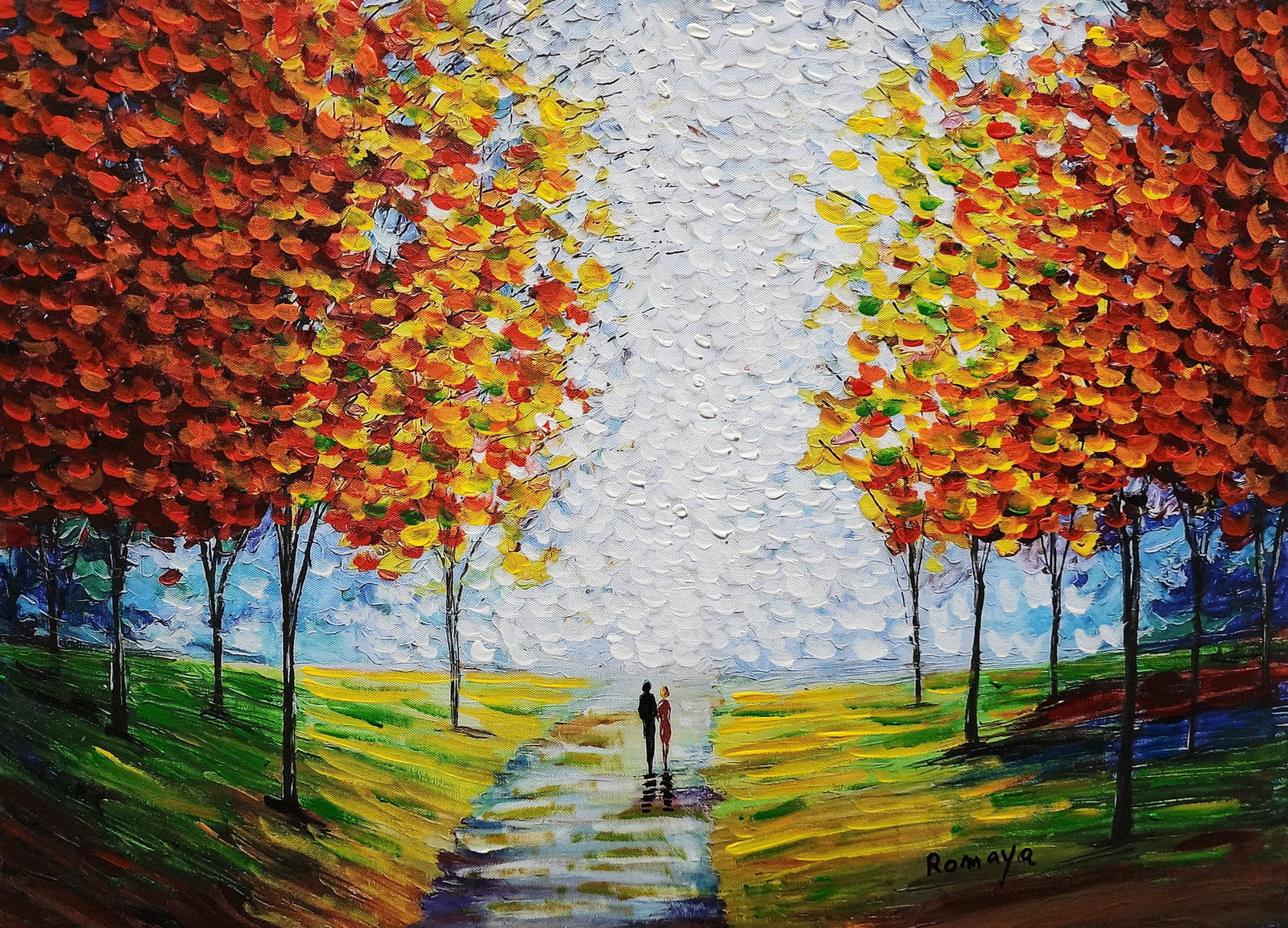 Romaya, 'Walkway To Paradise' Original Mixed Media On Canvas (2): Artist: Romaya Title: Walkway to paradise - 2 Type: Oil paint / Mixed Media Hand Signed Edition: Original Image Size: approximately 28" x 19.5" Canvas Size: approximately 31" x 24" Letter of authentic