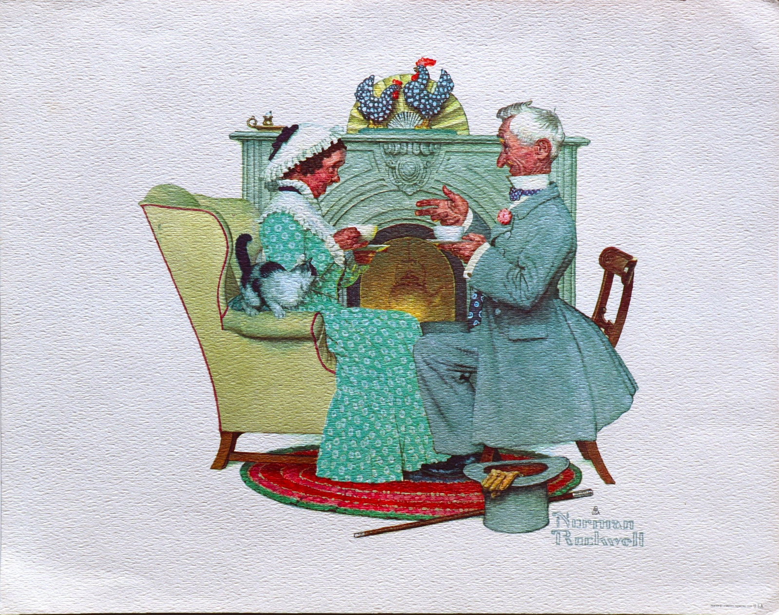Norman Rockwell, Gaily Sharing Vintage Times, Lithograph, C. 1970s: Artist: Norman Rockwell (American, 1894-1978) Surface: Gloss Paper Type: Lithograph Year: C.1970 Size: 14"x11" inches Origin: USA Signed: No Artist Bio: Norman Rockwell (1894?1978) was an iconic Ameri