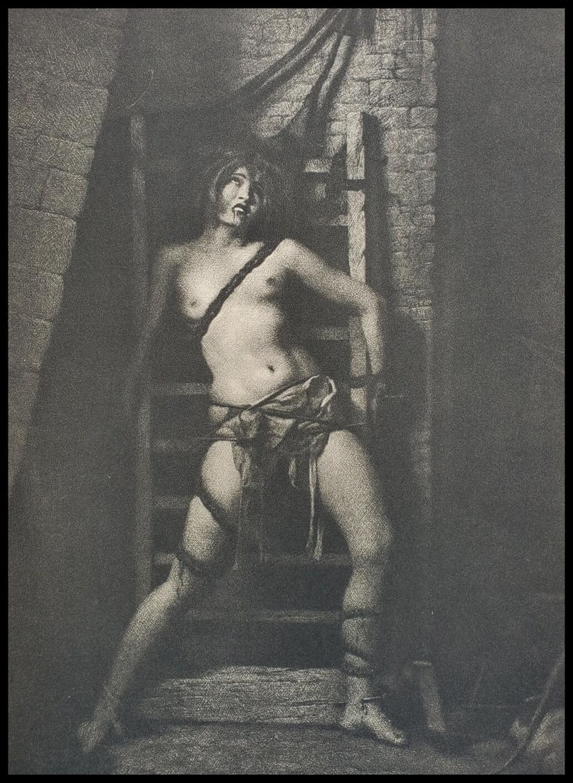 William Mortensen, The Heretic, 1926 1st Edition: Photographer: William Mortensen (American, 1897 - 1965) - known for pictorial and experimental imagery. Title: "William Mortensen, The Heretic, 1926" Subject: Surreal - demon, occult, horror, fantasy.