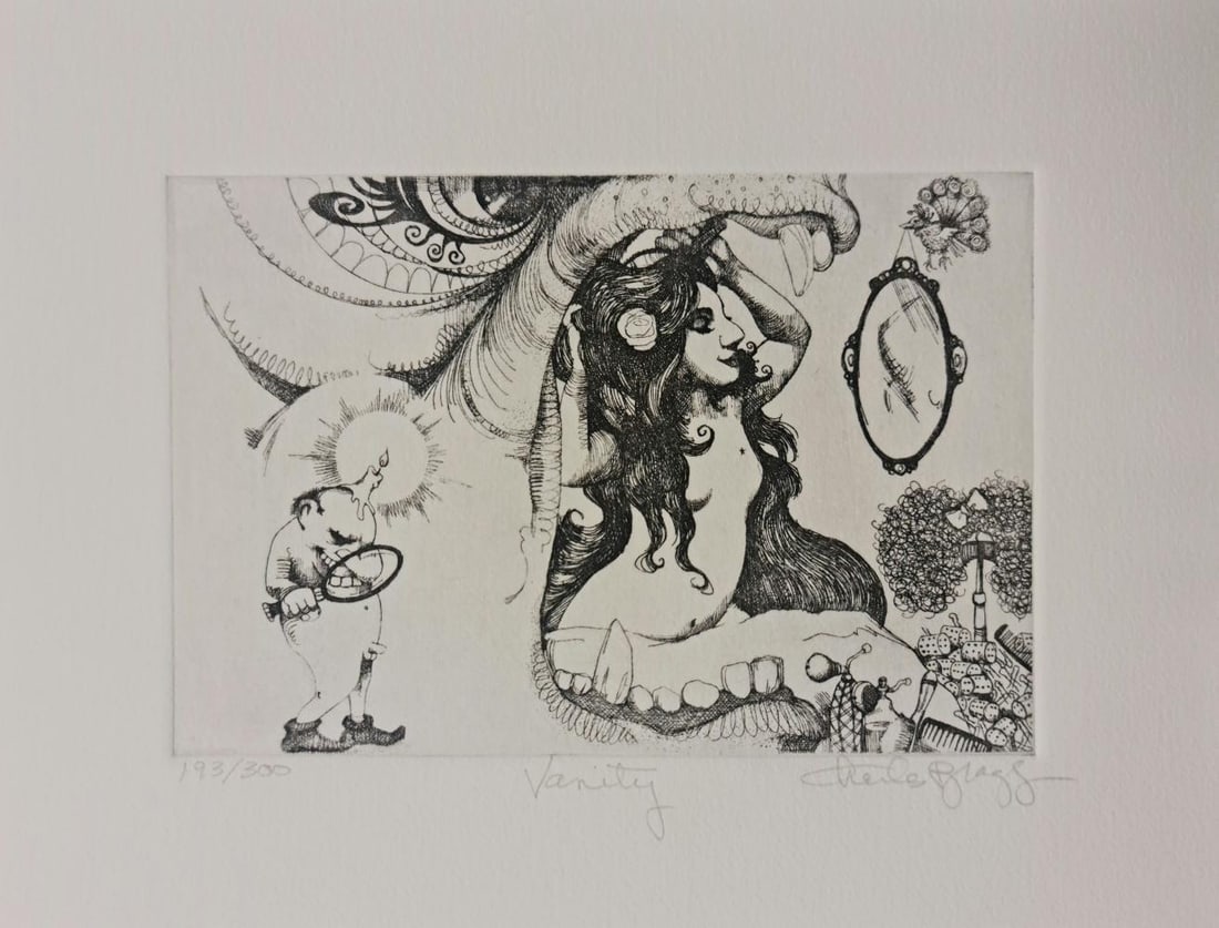 Charles Bragg, 'Vanity', Signed Limited Edition Etching on Paper: Artist: Charles Bragg Title: Vanity Medium: Etching on paper Year: C 1980 Size: 12" x 15" Edition: from the edition of 300Hand signed & Numbered by the artist Condition: Excellent Certificate of Authe