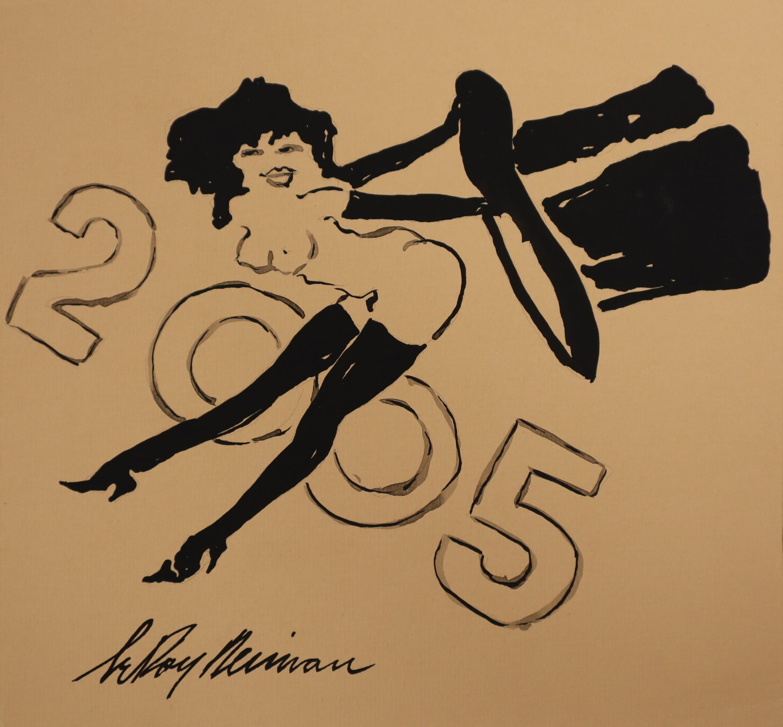 LeRoy Neiman, Playboy Femlin 2005 NYE, Original Drawing: Artist: LeRoy Neiman Medium: Watercolor on Paper Subject: Playboy Magazine Femlin Condition: As Is Size: 8.75"x9" Origin: USA Year: Circa 1990's to early 2000's Edition: Original Artist Bio: LeRoy Nei