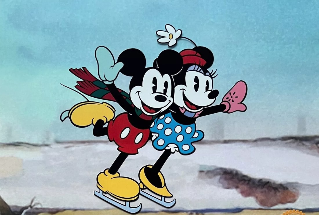 Disney, 'Mickey & Minnie Mouse On Ice', Animation Sericel: Disney?s own artists have selected this scene from the original animation drawings used to produce the classic Disney animation short "On Ice" from the 1930's. Known as a "cel", this image has been me