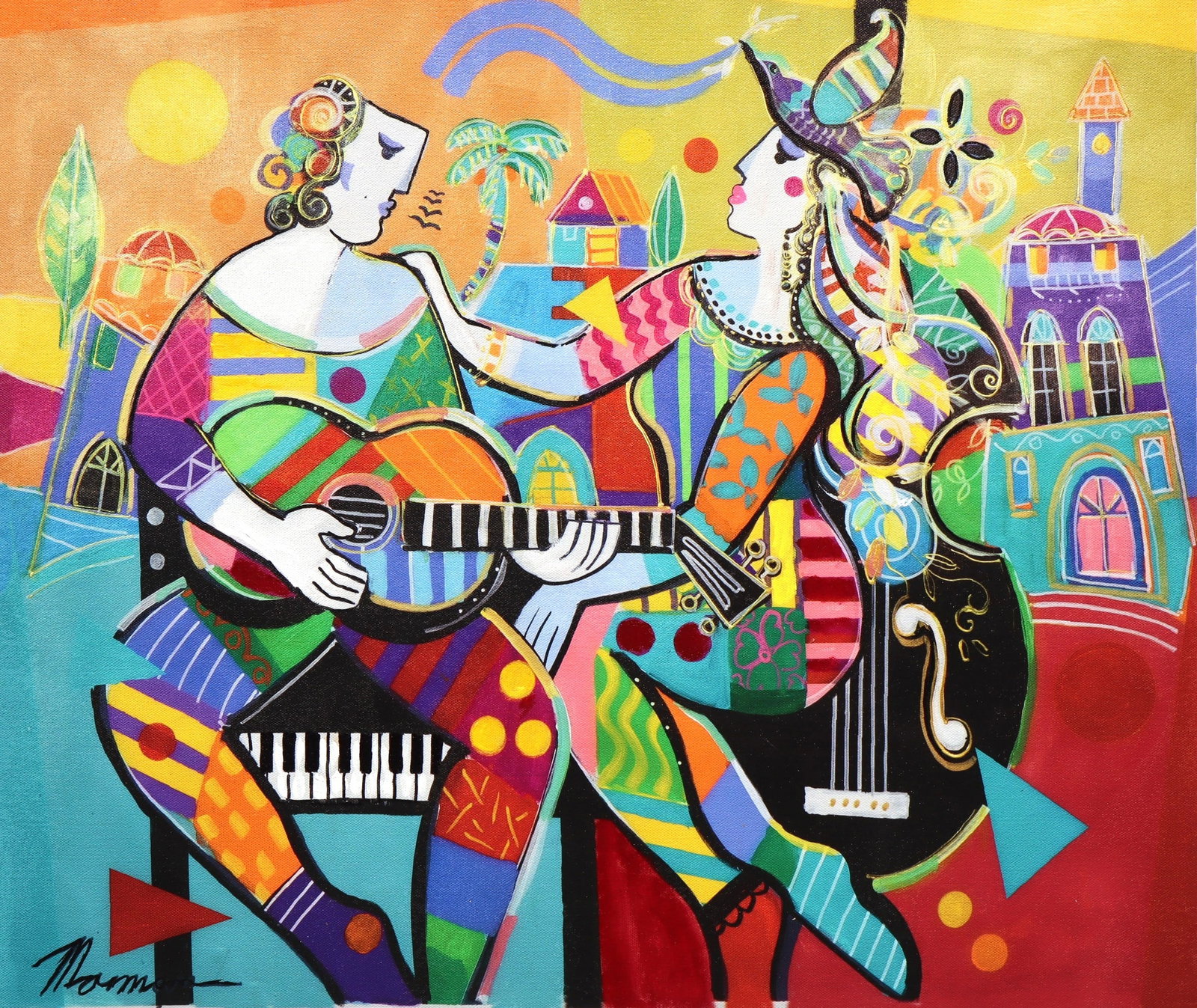 Isaac Maimon, Magical Strings - Renaissance Series, Mixed Media on Canvas: Artist: Issac Maimon (1951-Present) Title: Magical Strings - Renaissance Series Year: 2023 Signed: Yes Edition: Unique Approximate Image Size: 24"x20" Approximate Canvas Size: 28"x24.5" Type: Embellis