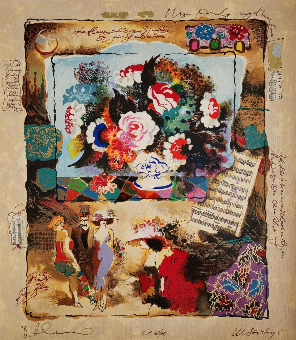 Alexander Galtchansky (1959-2008) And Tanya Wissotzky (1959-2006), 'Evening Bouquet' Hand Signed: Artist: Alexander Galtchansky (1959-2008) and Tanya Wissotzky (1959-2006) Title:"Evening Bouquet" Type: Serigraph / Silk Screen on deckle edged paper Edition: Limited Plate Signed and numbered Size: a