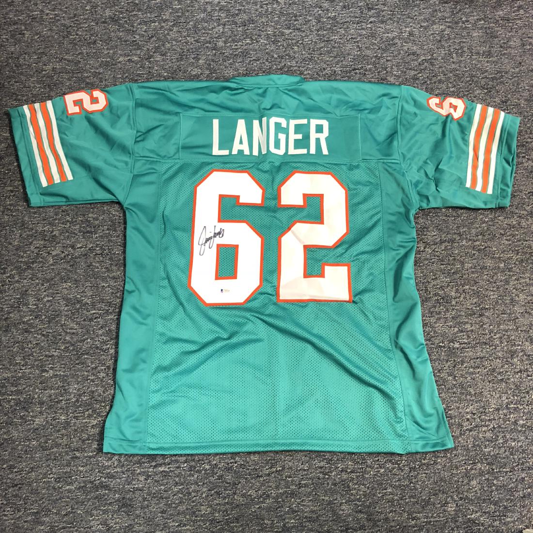 Jim Langer Autographed Dolphins Jersey With Beckett COA: Autographed Custom Jersey