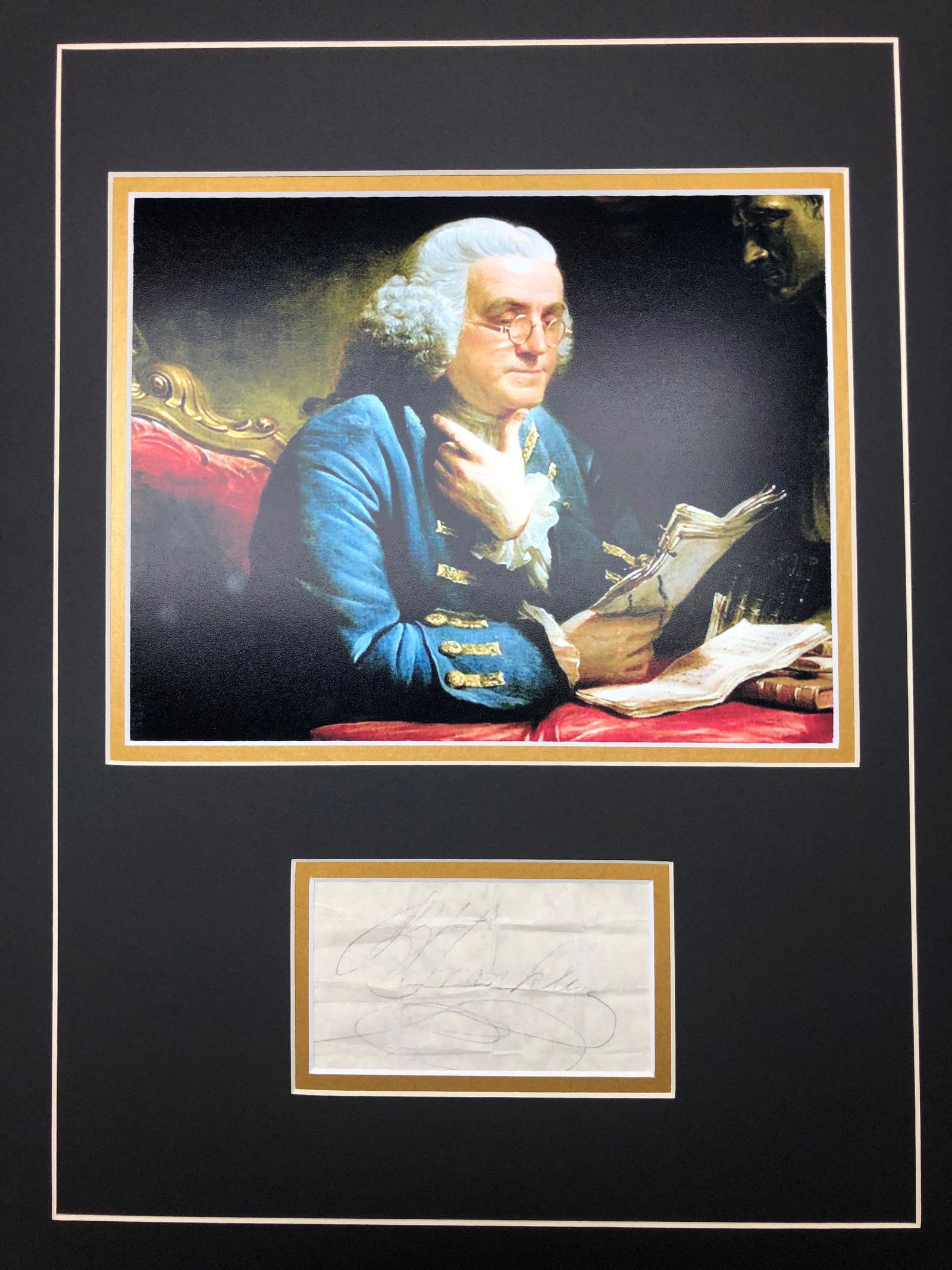 Ben Franklin Autographed Page From A Document Framed (1 of 1)