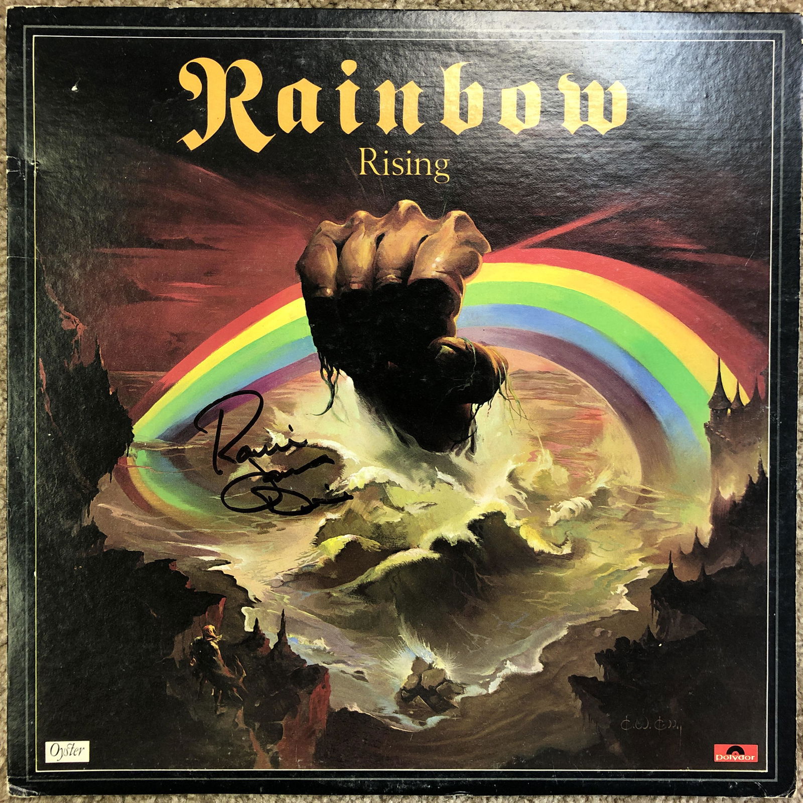 Autographed Rainbow album cover, signed by Ronnie James: Each item comes with a COA from us. Ask any and all questions before bidding. All framed items take 2 weeks for framing. We ship every day. Once invoice is paid items usually ship within 4 days of pay