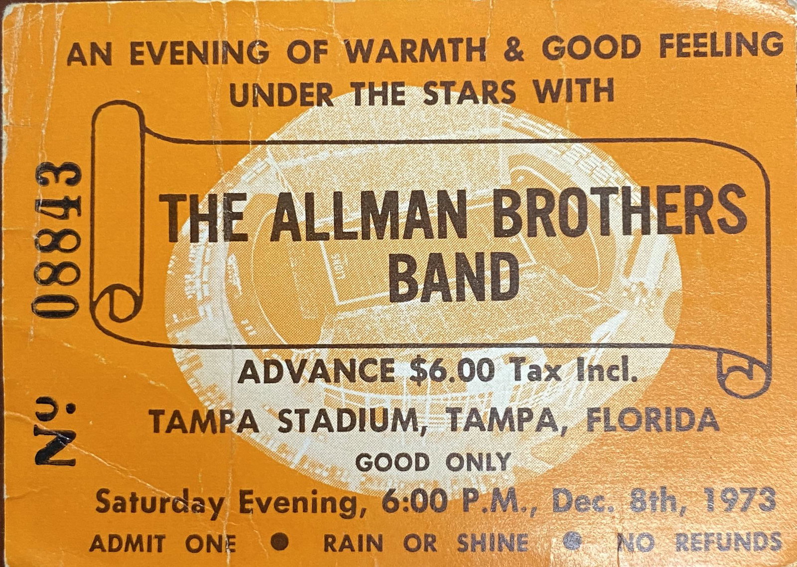 Allman Brothers Vintage Concert Ticket: Each item comes with a COA from us. Ask any and all questions before bidding. All framed items take 2 weeks for framing. We ship every day. Once invoice is paid items usually ship within 4 days of pay