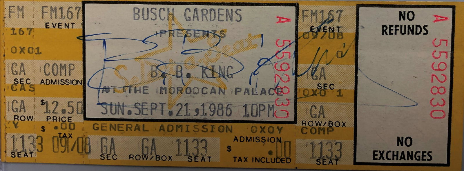 B.B. King Autographed 1986 Concert Ticket (1 of 1)