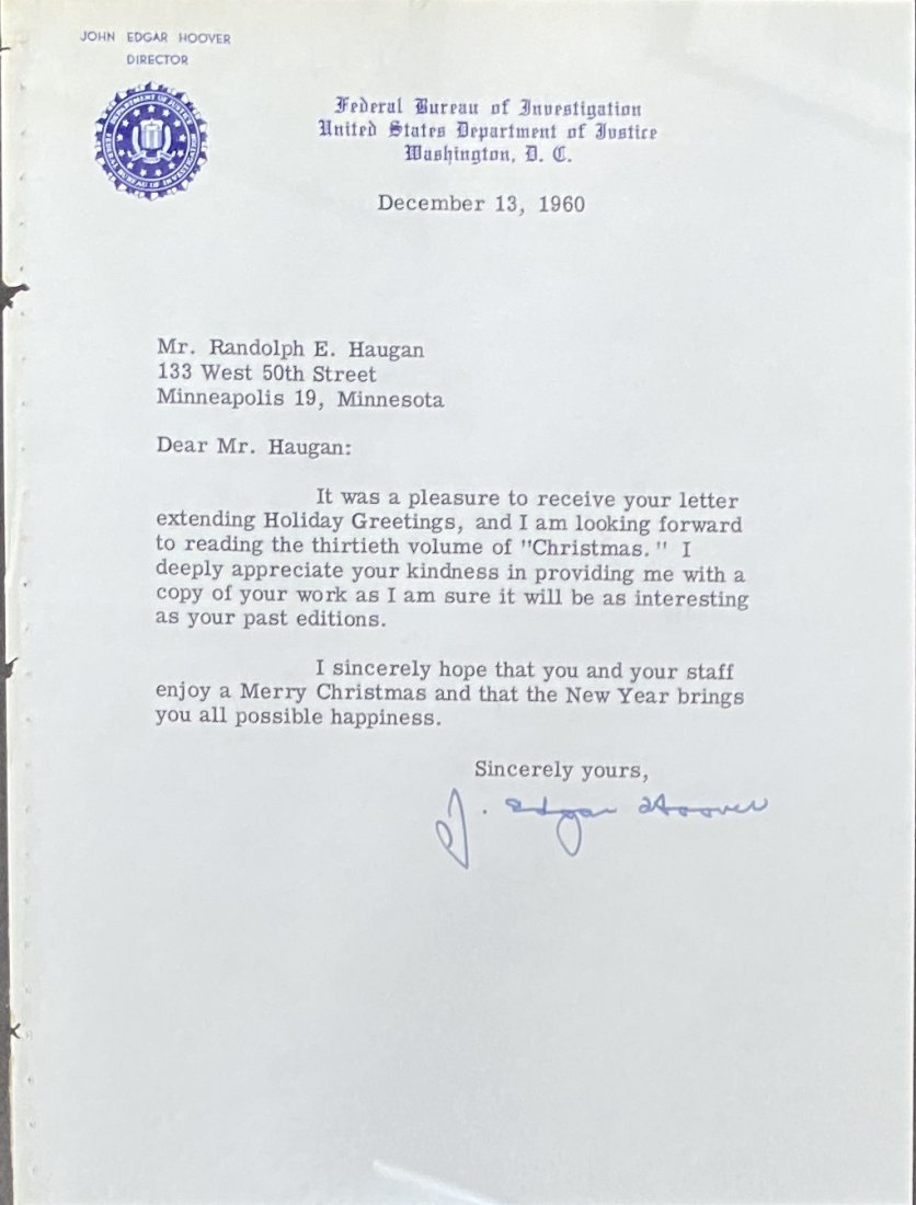 J Edgar Hoover Autographed Letter! (1 of 1)