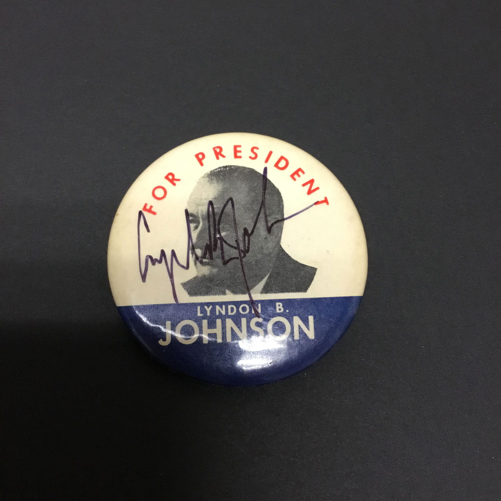 Lyndon B. Johnson Autographed Pin (1 of 1)